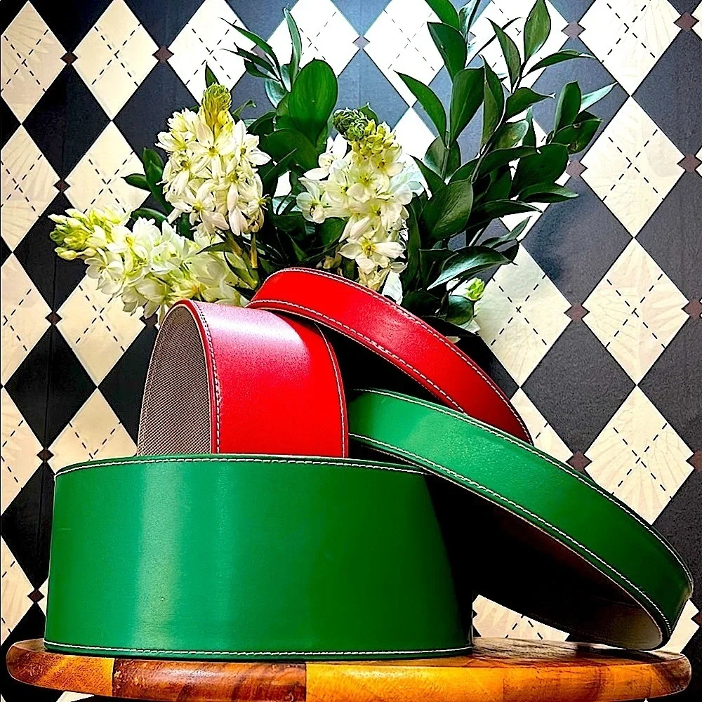 Nesting‎ Leather Boxes Set of 2 – Red & Green – Cylindrical Storage - Large
